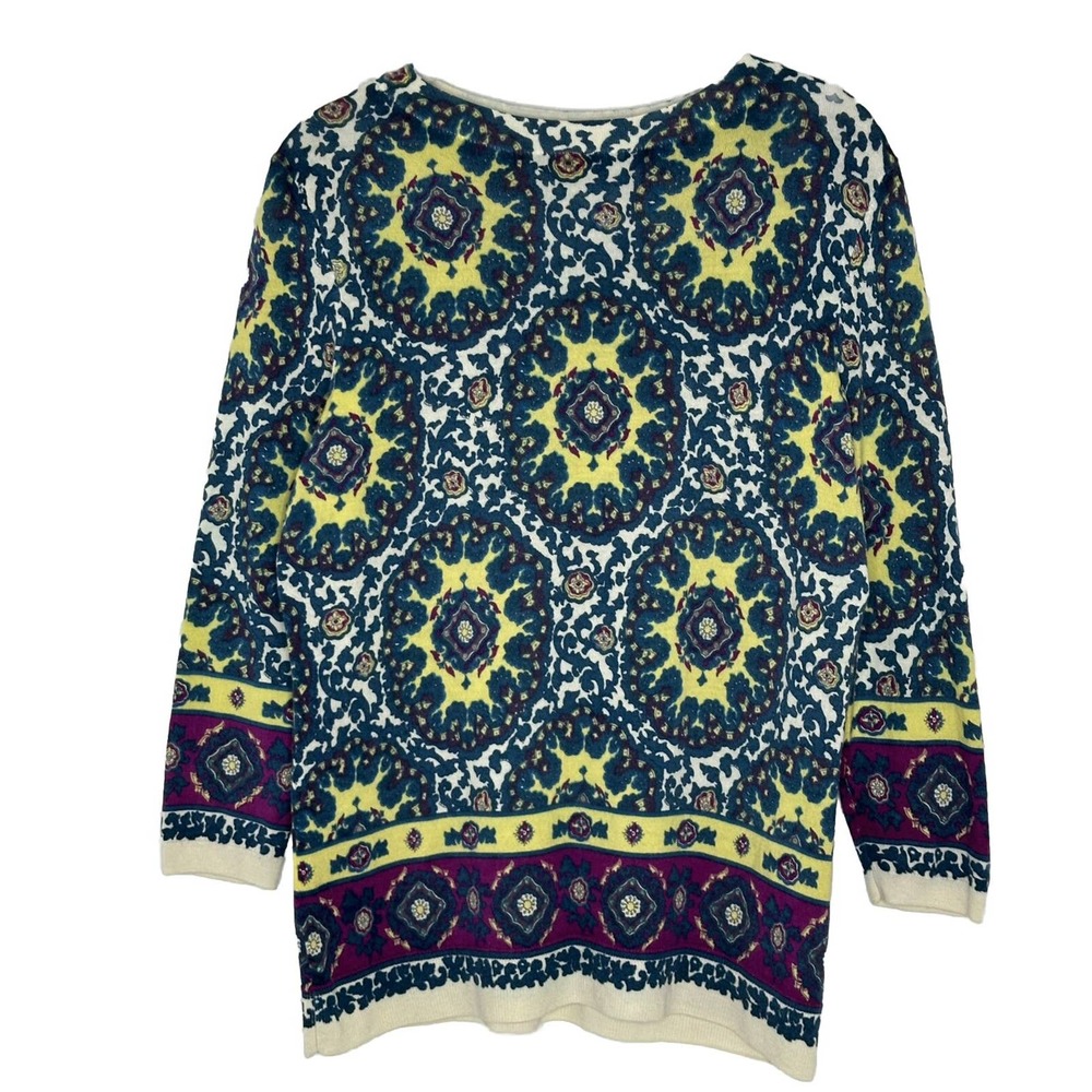 Talbots Women’s Medallion Print 100% Merino Wool Knit Lightweight Sweater Sz L